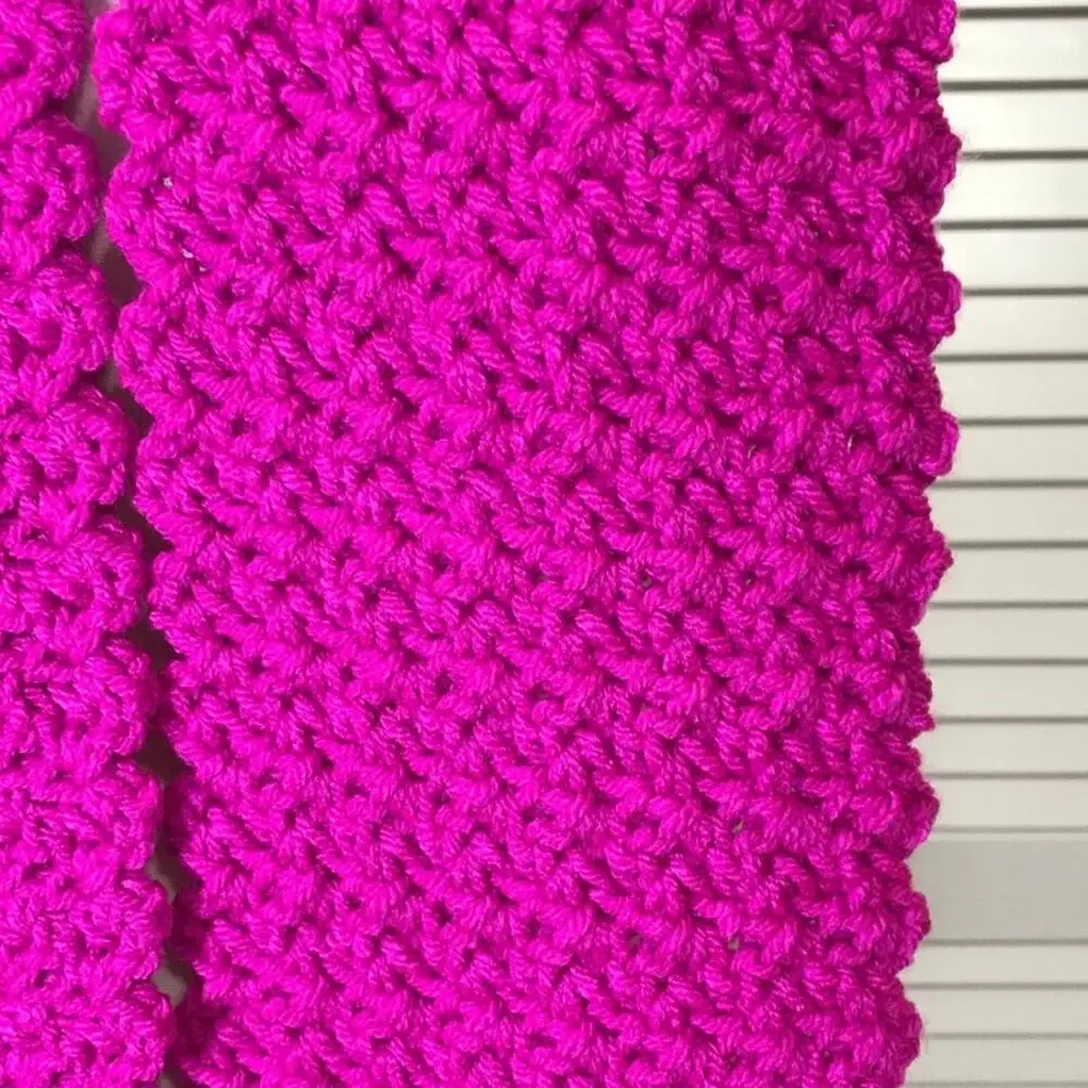 NWT Handmade Crochet Textured Winter Fuchsia Scarf 74” & Beanie